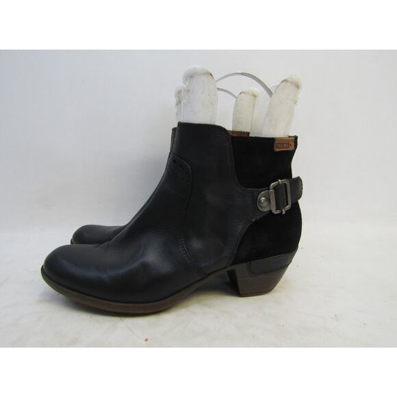 PIKOLINOS Womens Size 39 EUR Black Leather Zip Buckle Ankle Boots Booties - Picture 1 of 11